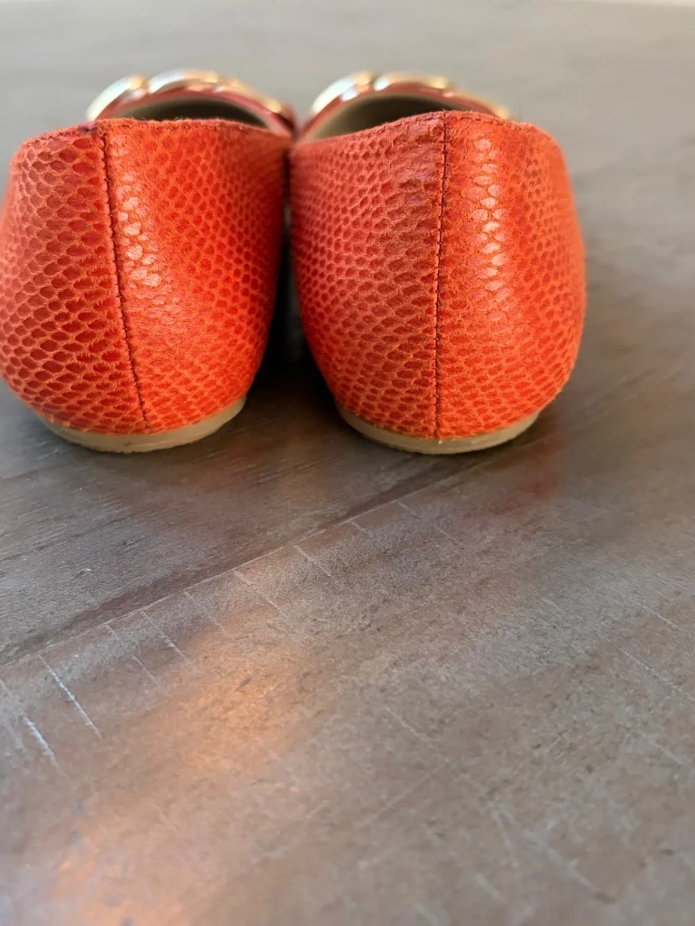 Banana Republic orange, croc embossed ballet flats.